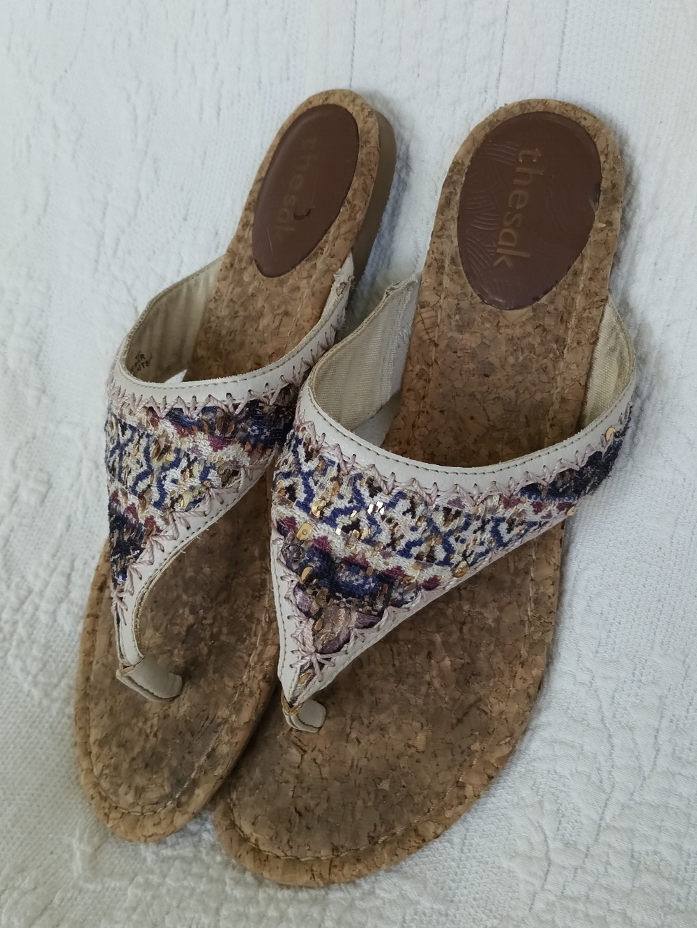 The Sak Embroidered Cork Thong Sandals Boho Hippy Beach Summer Festival Flats 9 - Picture 9 of 9
